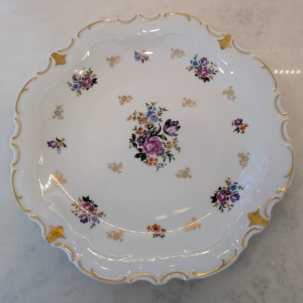 Reichenbach Germany Fine China Vintage Floral, Gold and White Display Plate